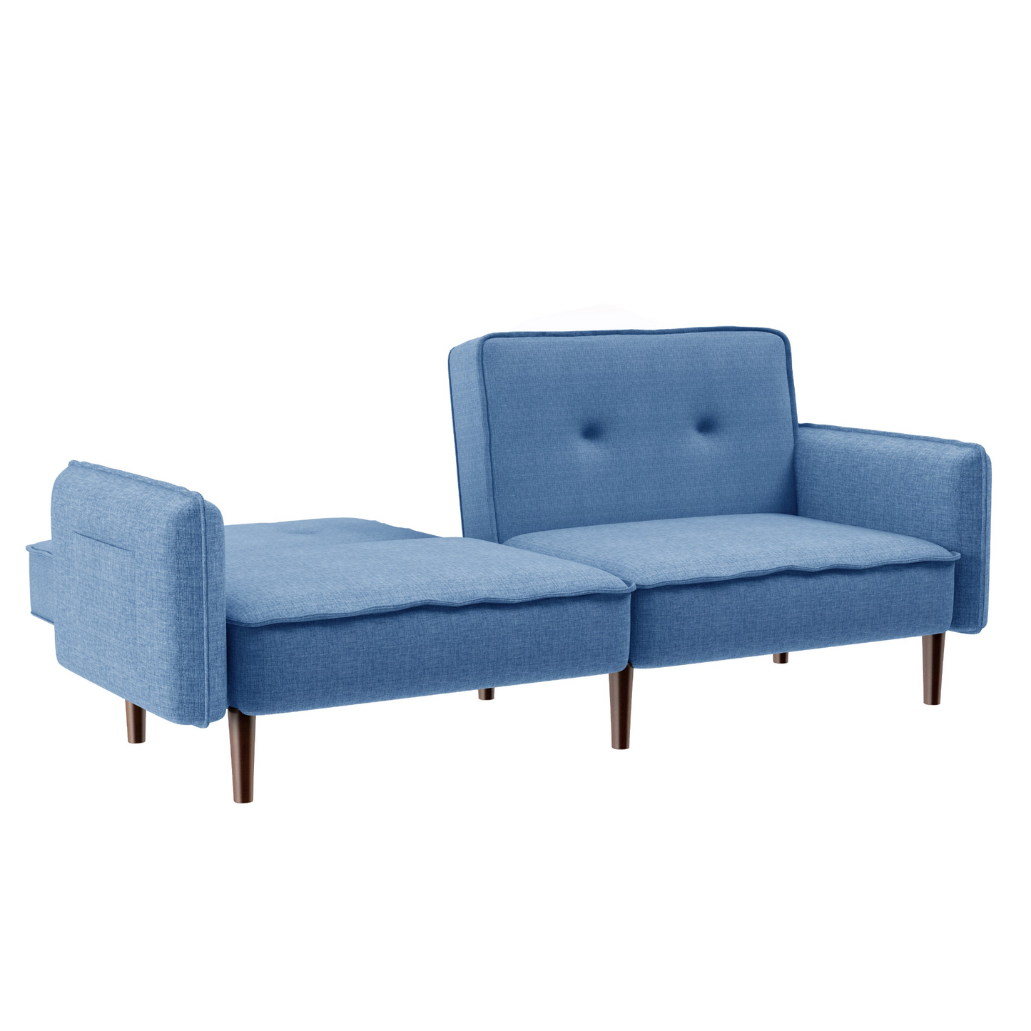 Living Room Bedroom Leisure Futon Sofa Bed in Blue Fabric with Solid Wood Leg