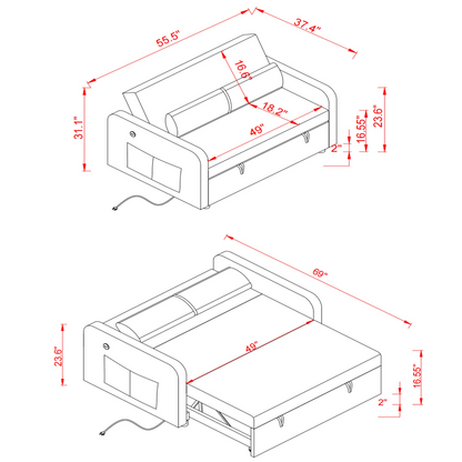 Twins Sofa Bed Grey Fabric - Multifunctional, Easy Assembly, Comfortable Support