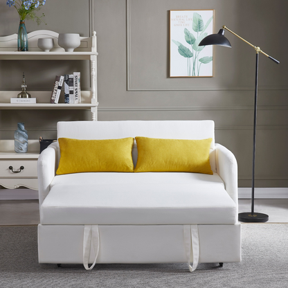 Twins Sofa Bed Cream White Fabric - Multifunctional, Easy Assembly, Comfortable Support