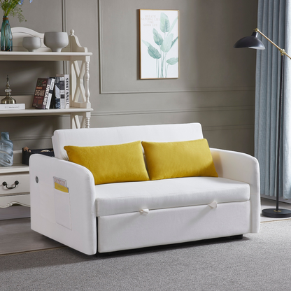 Twins Sofa Bed Cream White Fabric - Multifunctional, Easy Assembly, Comfortable Support