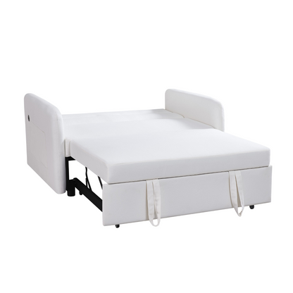 Twins Sofa Bed Cream White Fabric - Multifunctional, Easy Assembly, Comfortable Support