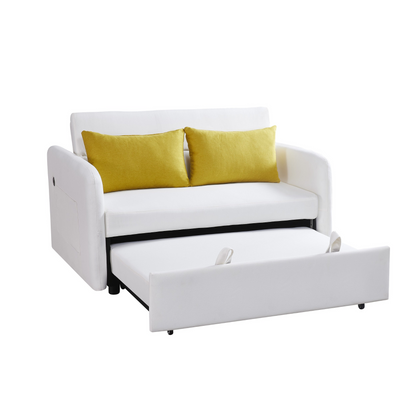 Twins Sofa Bed Cream White Fabric - Multifunctional, Easy Assembly, Comfortable Support