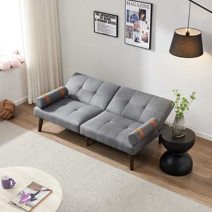 Convertible Sofa Bed Futon with Solid Wood Legs - Grey Linen Fabric