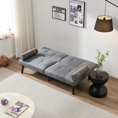 Convertible Sofa Bed Futon with Solid Wood Legs - Grey Linen Fabric