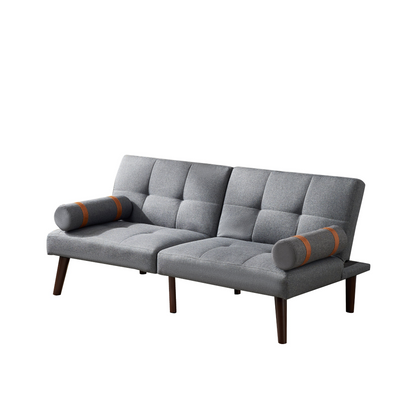 Convertible Sofa Bed Futon with Solid Wood Legs - Grey Linen Fabric