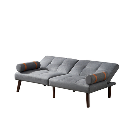 Convertible Sofa Bed Futon with Solid Wood Legs - Grey Linen Fabric