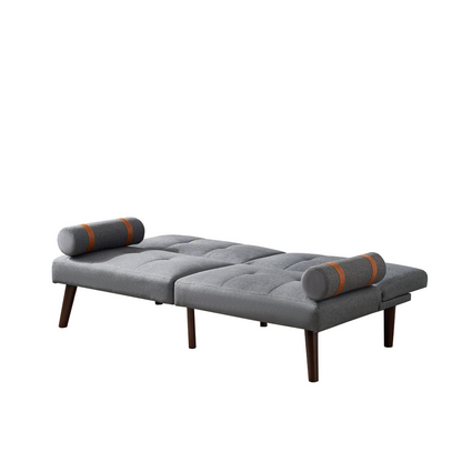 Convertible Sofa Bed Futon with Solid Wood Legs - Grey Linen Fabric