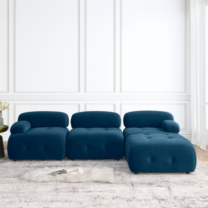 Modular Sectional Sofa, Button Tufted, DIY Combination, L Shaped Couch with Reversible Ottoman - Navy Velvet