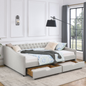 Queen Size Daybed with Drawers Upholstered Tufted Sofa Bed, Beige - Stylish and Functional