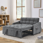 Loveseats Sofa Bed with Pull-out Bed, Adjustable Back and Two Arm Pocket, TypeC and USB Charging with Copper Nail, Grey (47"x53"x31")