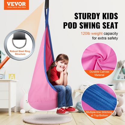 VEVOR Kids Pod Swing Seat, Hanging Hammock Chair with LED Lights Strings, Inflatable Cushion, Sensory Pod Swing Chair for Kids Indoor and Outdoor Hanging Chair, 100% Cotton Loading Capacity 120 lbs