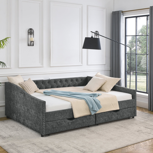 Queen Size Daybed with Drawers Upholstered Tufted Sofa Bed, Grey - Elegant and Functional | [Brand Name]