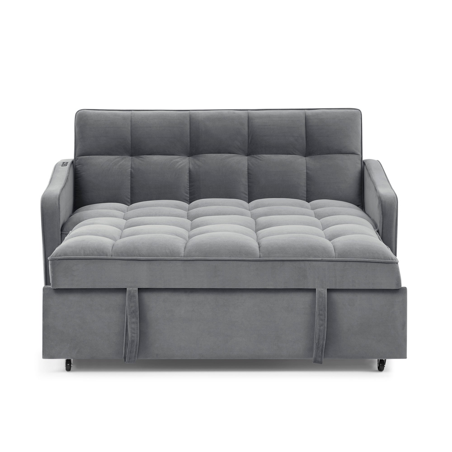 Loveseats Sofa Bed with Pull-out Bed, Adjustable Back and Two Arm Pocket, TypeC and USB Charging with Copper Nail, Grey (47"x53"x31")