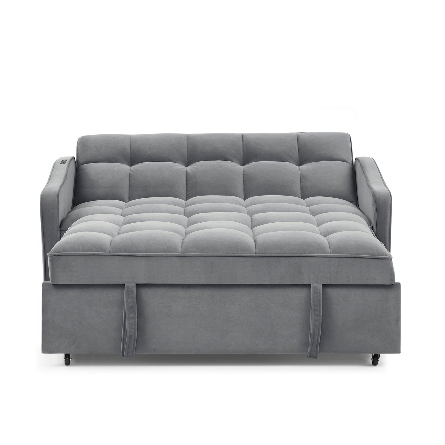 Loveseats Sofa Bed with Pull-out Bed, Adjustable Back and Two Arm Pocket, TypeC and USB Charging with Copper Nail, Grey (47"x53"x31")