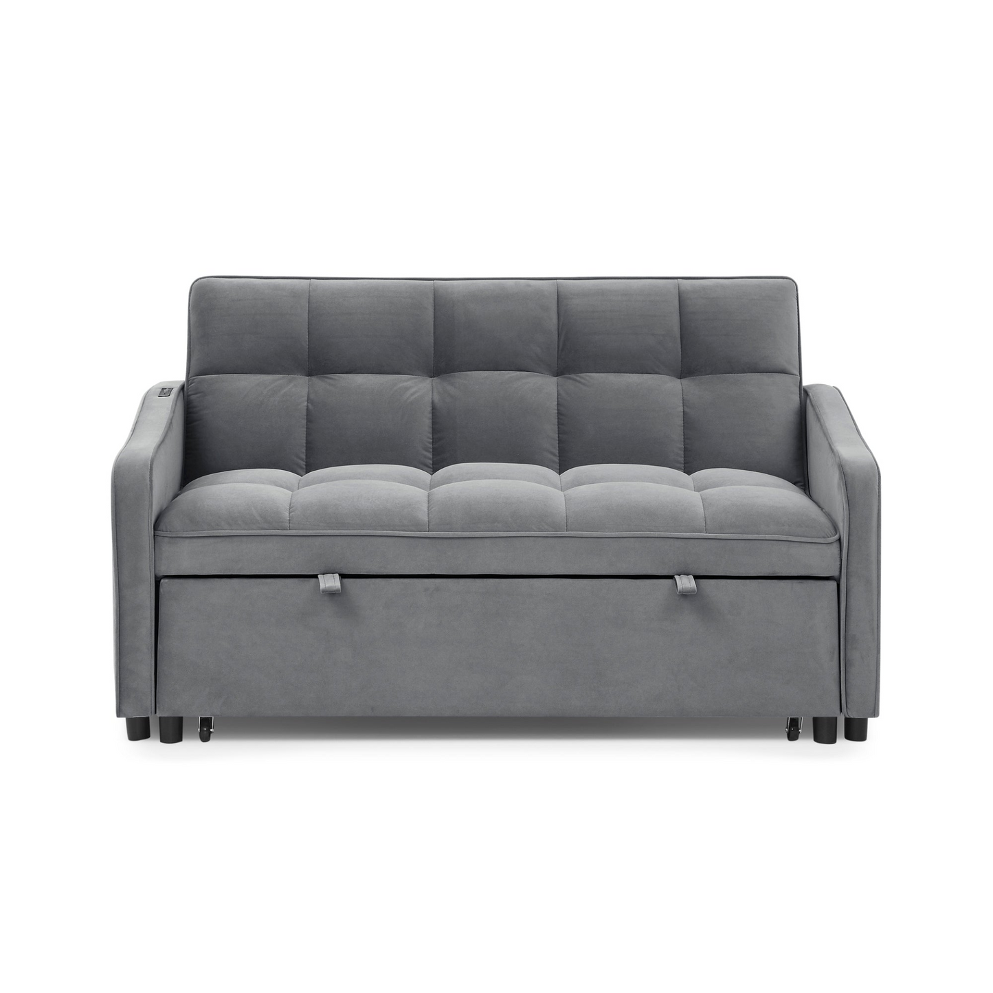 Loveseats Sofa Bed with Pull-out Bed, Adjustable Back and Two Arm Pocket, TypeC and USB Charging with Copper Nail, Grey (47"x53"x31")