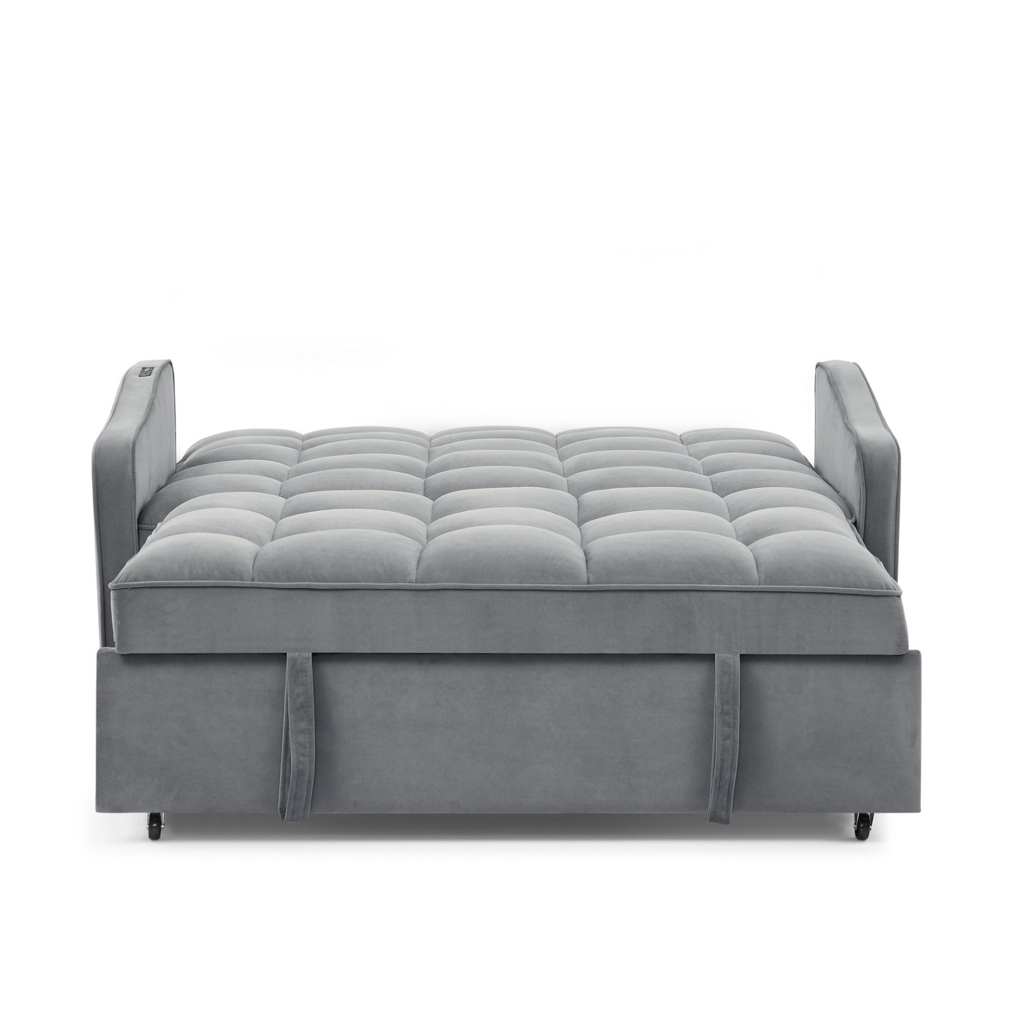 Loveseats Sofa Bed with Pull-out Bed, Adjustable Back and Two Arm Pocket, TypeC and USB Charging with Copper Nail, Grey (47"x53"x31")