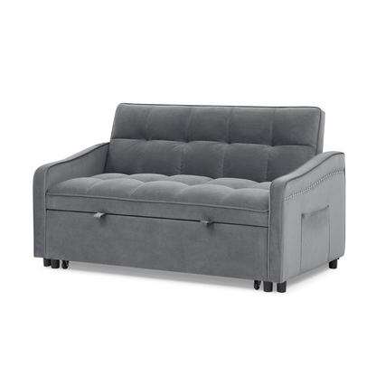 Loveseats Sofa Bed with Pull-out Bed, Adjustable Back and Two Arm Pocket, TypeC and USB Charging with Copper Nail, Grey (47"x53"x31")