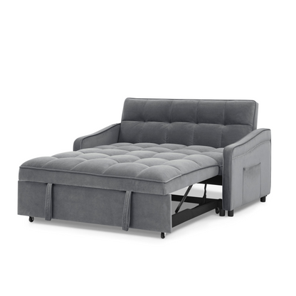 Loveseats Sofa Bed with Pull-out Bed, Adjustable Back and Two Arm Pocket, TypeC and USB Charging with Copper Nail, Grey (47"x53"x31")