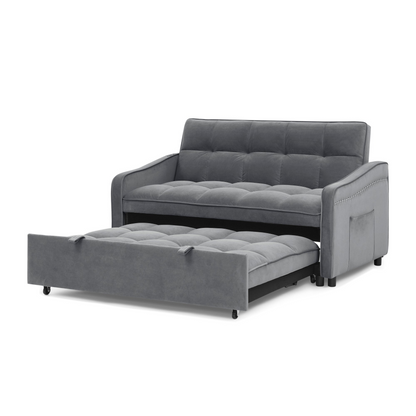 Loveseats Sofa Bed with Pull-out Bed, Adjustable Back and Two Arm Pocket, TypeC and USB Charging with Copper Nail, Grey (47"x53"x31")