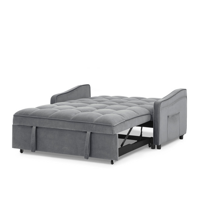 Loveseats Sofa Bed with Pull-out Bed, Adjustable Back and Two Arm Pocket, TypeC and USB Charging with Copper Nail, Grey (47"x53"x31")