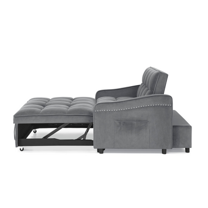 Loveseats Sofa Bed with Pull-out Bed, Adjustable Back and Two Arm Pocket, TypeC and USB Charging with Copper Nail, Grey (47"x53"x31")