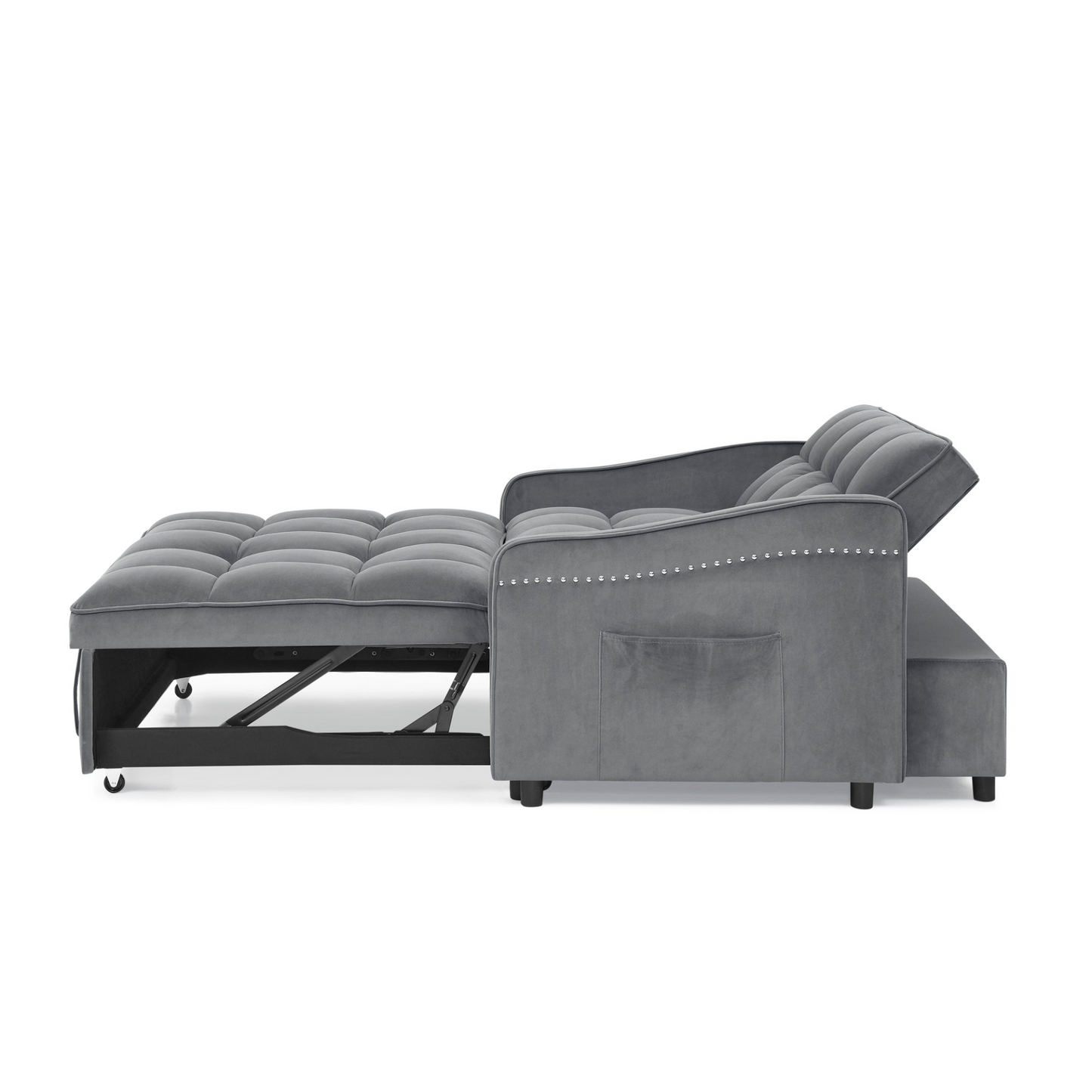 Loveseats Sofa Bed with Pull-out Bed, Adjustable Back and Two Arm Pocket, TypeC and USB Charging with Copper Nail, Grey (47"x53"x31")