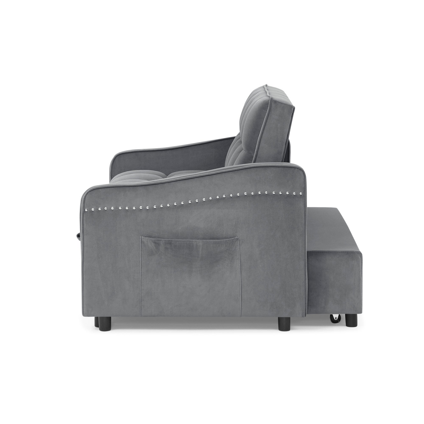 Loveseats Sofa Bed with Pull-out Bed, Adjustable Back and Two Arm Pocket, TypeC and USB Charging with Copper Nail, Grey (47"x53"x31")