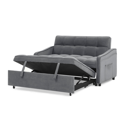 Loveseats Sofa Bed with Pull-out Bed, Adjustable Back and Two Arm Pocket, TypeC and USB Charging with Copper Nail, Grey (47"x53"x31")