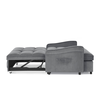 Loveseats Sofa Bed with Pull-out Bed, Adjustable Back and Two Arm Pocket, TypeC and USB Charging with Copper Nail, Grey (47"x53"x31")