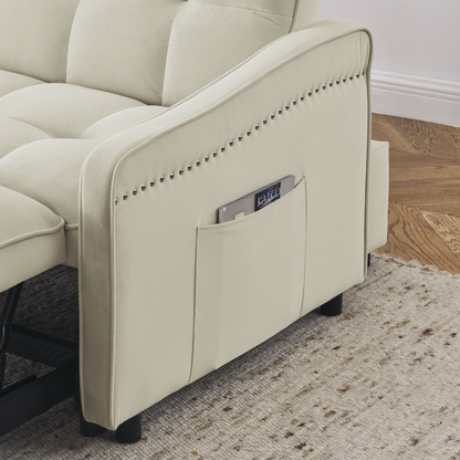 Stylish and Versatile Loveseats Sofa Bed with Pull-out Bed, Adjustable Back and Arm Pocket in Beige