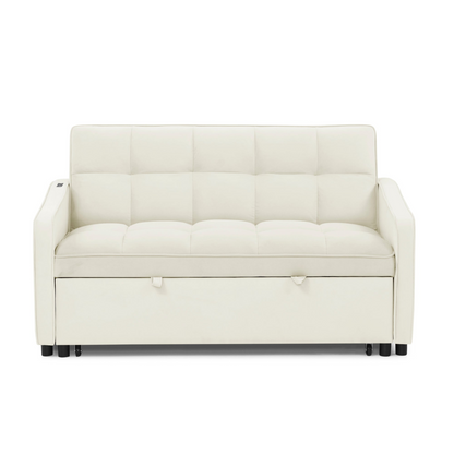 Stylish and Versatile Loveseats Sofa Bed with Pull-out Bed, Adjustable Back and Arm Pocket in Beige