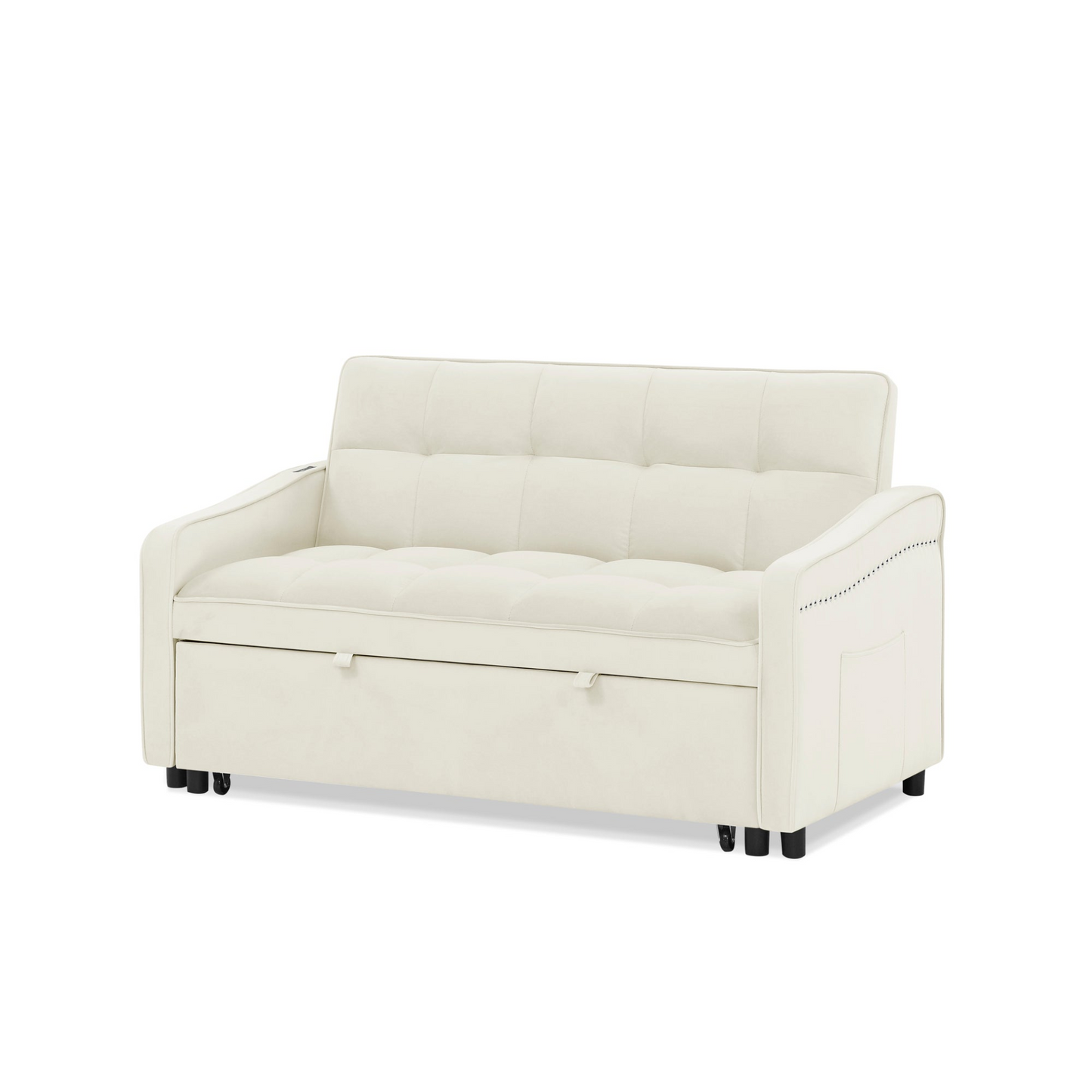 Stylish and Versatile Loveseats Sofa Bed with Pull-out Bed, Adjustable Back and Arm Pocket in Beige