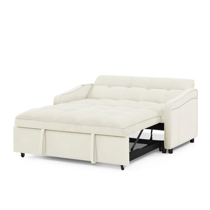 Stylish and Versatile Loveseats Sofa Bed with Pull-out Bed, Adjustable Back and Arm Pocket in Beige