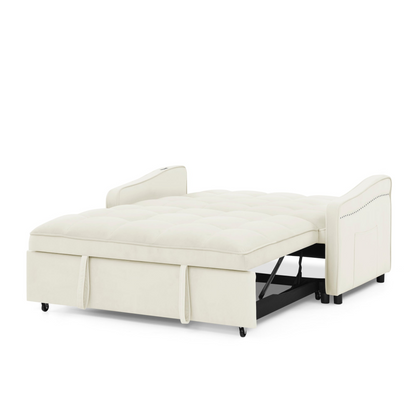 Stylish and Versatile Loveseats Sofa Bed with Pull-out Bed, Adjustable Back and Arm Pocket in Beige