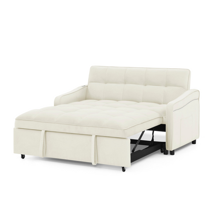 Stylish and Versatile Loveseats Sofa Bed with Pull-out Bed, Adjustable Back and Arm Pocket in Beige