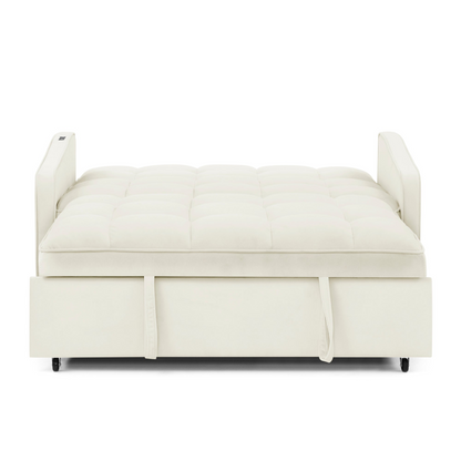 Stylish and Versatile Loveseats Sofa Bed with Pull-out Bed, Adjustable Back and Arm Pocket in Beige