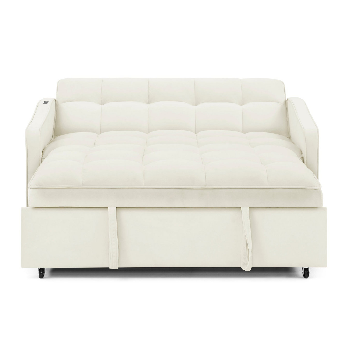 Stylish and Versatile Loveseats Sofa Bed with Pull-out Bed, Adjustable Back and Arm Pocket in Beige