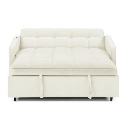 Stylish and Versatile Loveseats Sofa Bed with Pull-out Bed, Adjustable Back and Arm Pocket in Beige