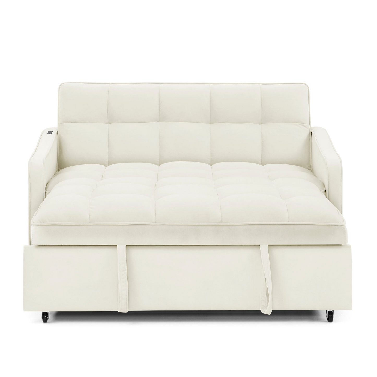 Stylish and Versatile Loveseats Sofa Bed with Pull-out Bed, Adjustable Back and Arm Pocket in Beige