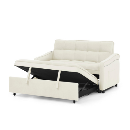 Stylish and Versatile Loveseats Sofa Bed with Pull-out Bed, Adjustable Back and Arm Pocket in Beige