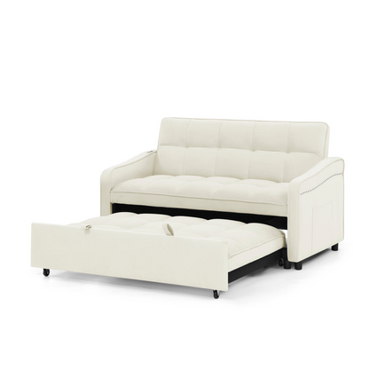 Stylish and Versatile Loveseats Sofa Bed with Pull-out Bed, Adjustable Back and Arm Pocket in Beige