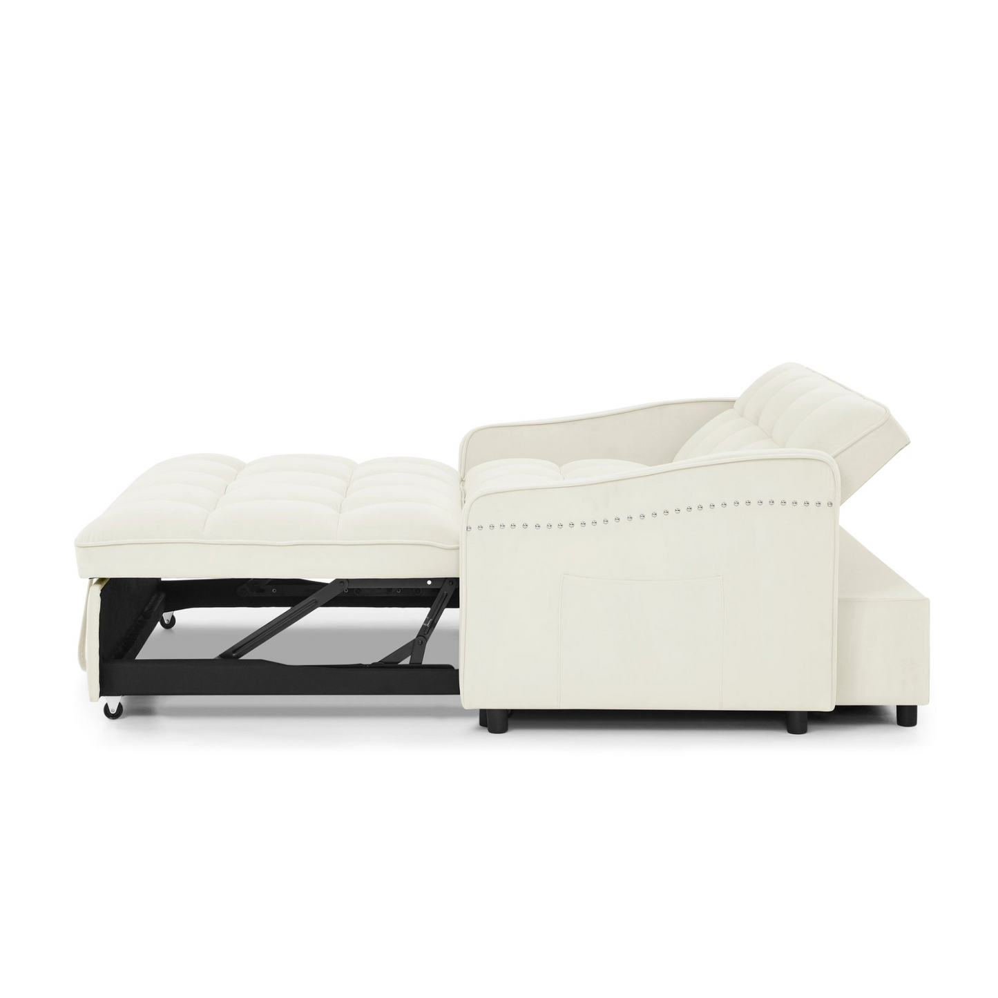 Stylish and Versatile Loveseats Sofa Bed with Pull-out Bed, Adjustable Back and Arm Pocket in Beige