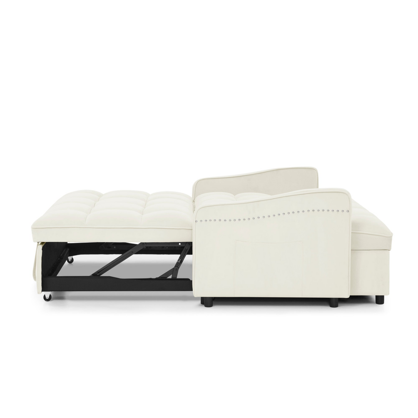 Stylish and Versatile Loveseats Sofa Bed with Pull-out Bed, Adjustable Back and Arm Pocket in Beige