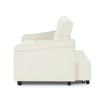 Stylish and Versatile Loveseats Sofa Bed with Pull-out Bed, Adjustable Back and Arm Pocket in Beige