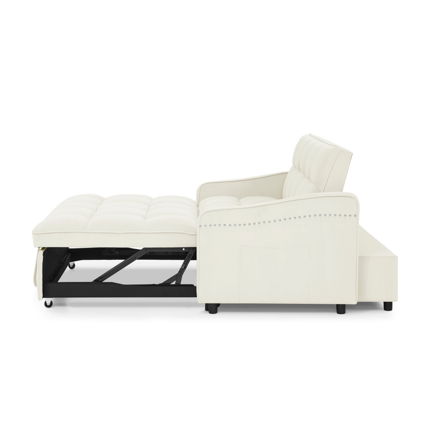 Stylish and Versatile Loveseats Sofa Bed with Pull-out Bed, Adjustable Back and Arm Pocket in Beige