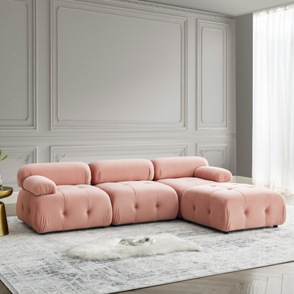 Modular Sectional Sofa, Button Tufted Designed and DIY Combination, L Shaped Couch with Reversible Ottoman, Pink Velvet