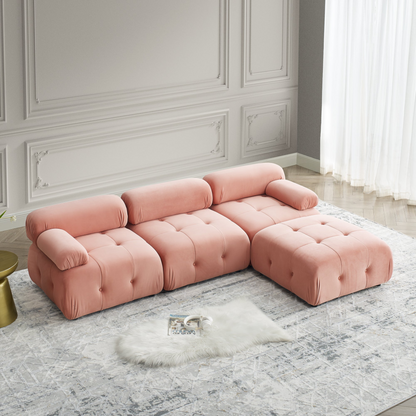 Modular Sectional Sofa, Button Tufted Designed and DIY Combination, L Shaped Couch with Reversible Ottoman, Pink Velvet