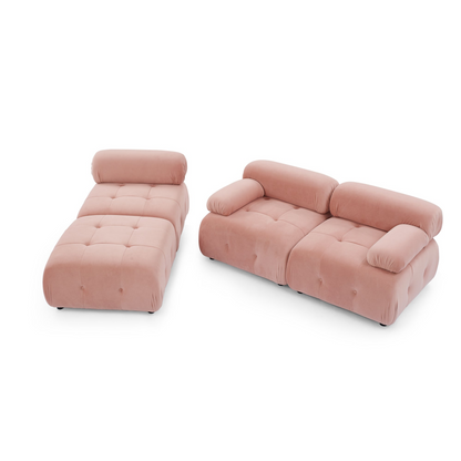 Modular Sectional Sofa, Button Tufted Designed and DIY Combination, L Shaped Couch with Reversible Ottoman, Pink Velvet