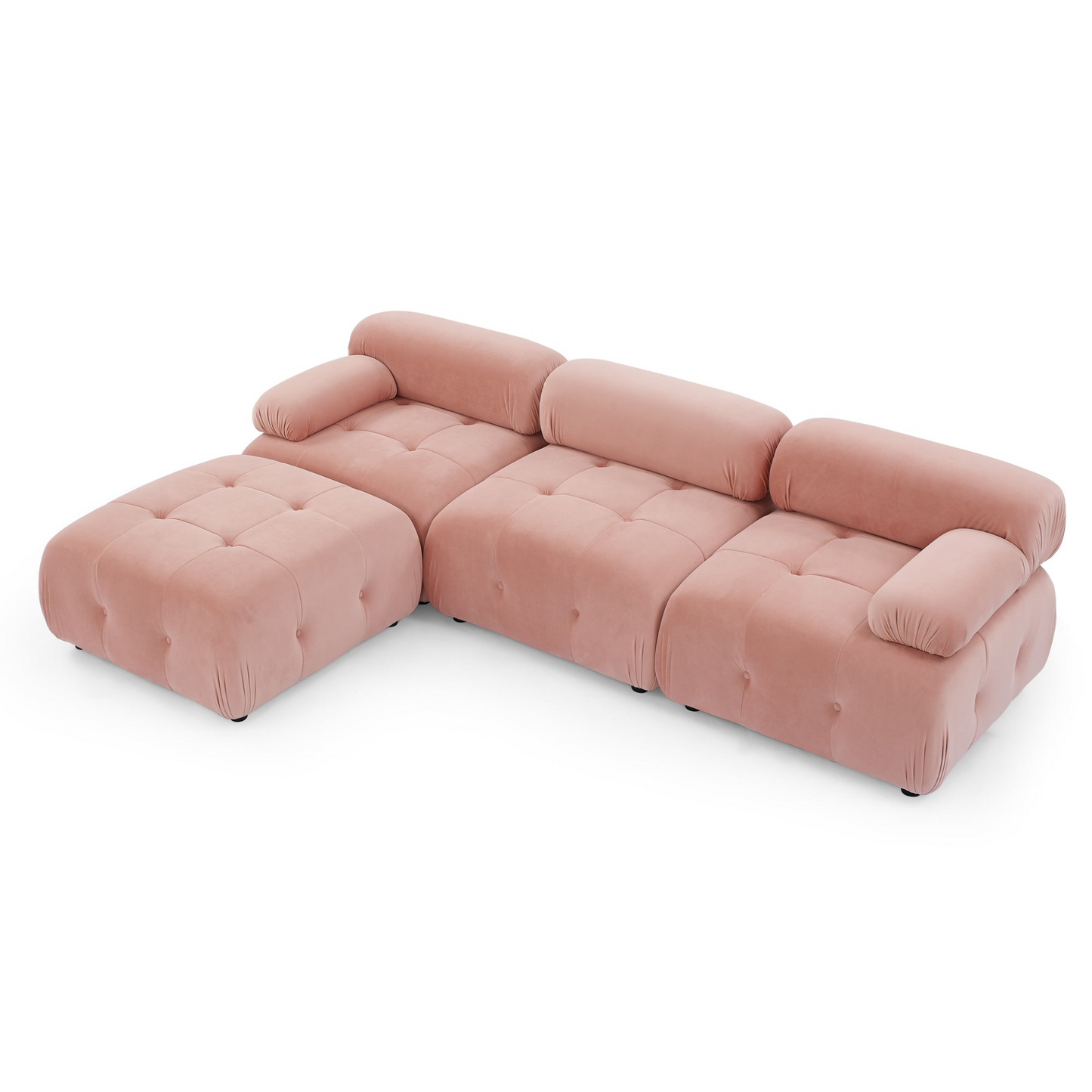 Modular Sectional Sofa, Button Tufted Designed and DIY Combination, L Shaped Couch with Reversible Ottoman, Pink Velvet