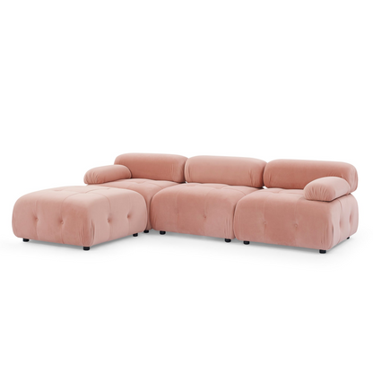 Modular Sectional Sofa, Button Tufted Designed and DIY Combination, L Shaped Couch with Reversible Ottoman, Pink Velvet